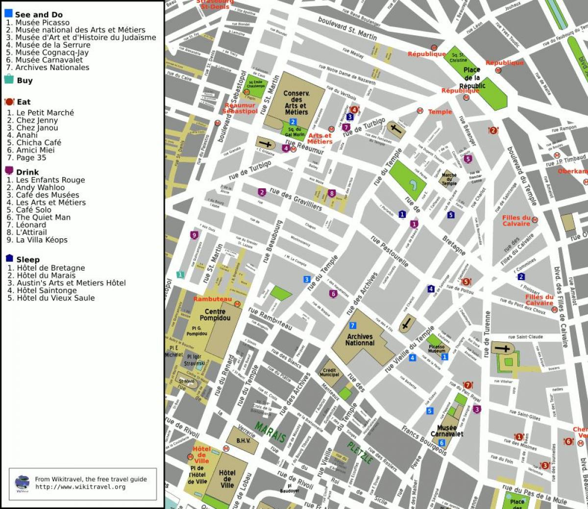 Карта на 3 arrondissement на Париз