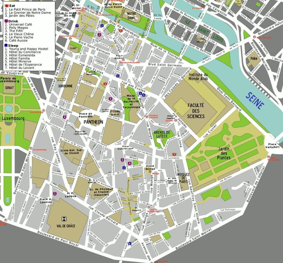 Мапа на 5 arrondissement на Париз