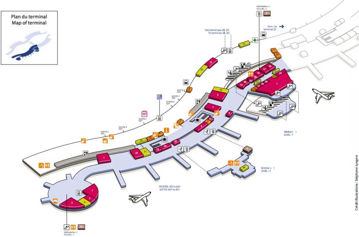Карта на CDG аеродромски терминал 2A