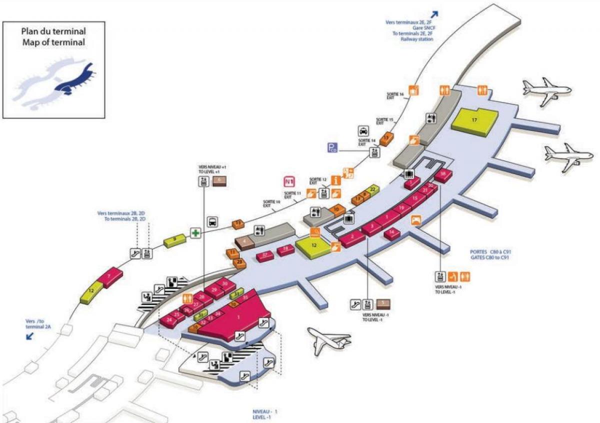 Карта на CDG аеродромски терминал 2C