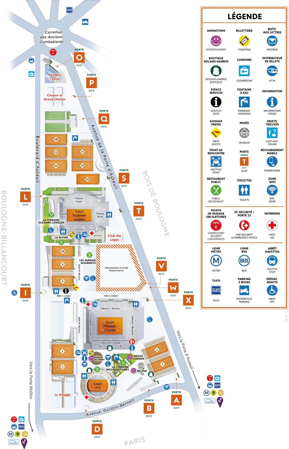 Карта на Roland Garros