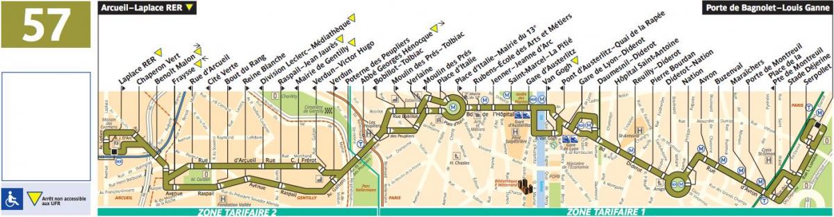 Карта на автобус во Париз линија 57