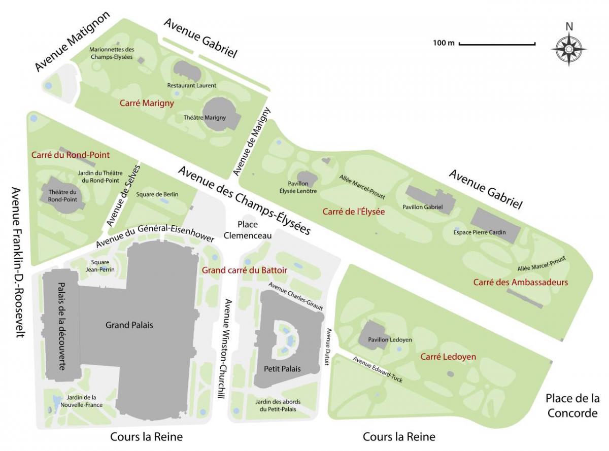 Карта на Jardin des Елисејските-Élysées