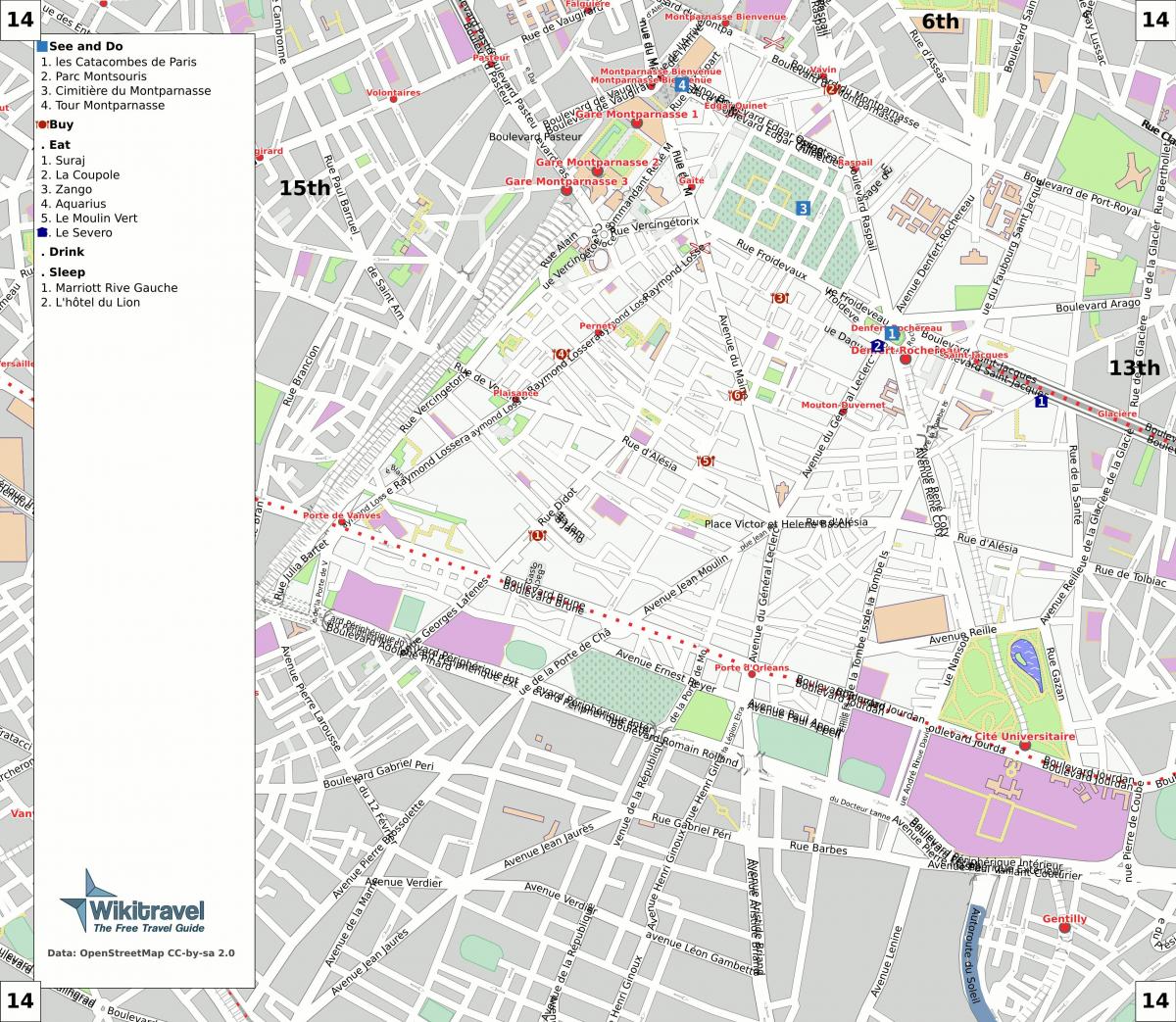 Карта на 14 arrondissement на Париз