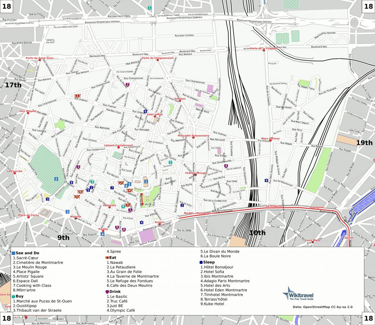Карта на 18 arrondissement на Париз