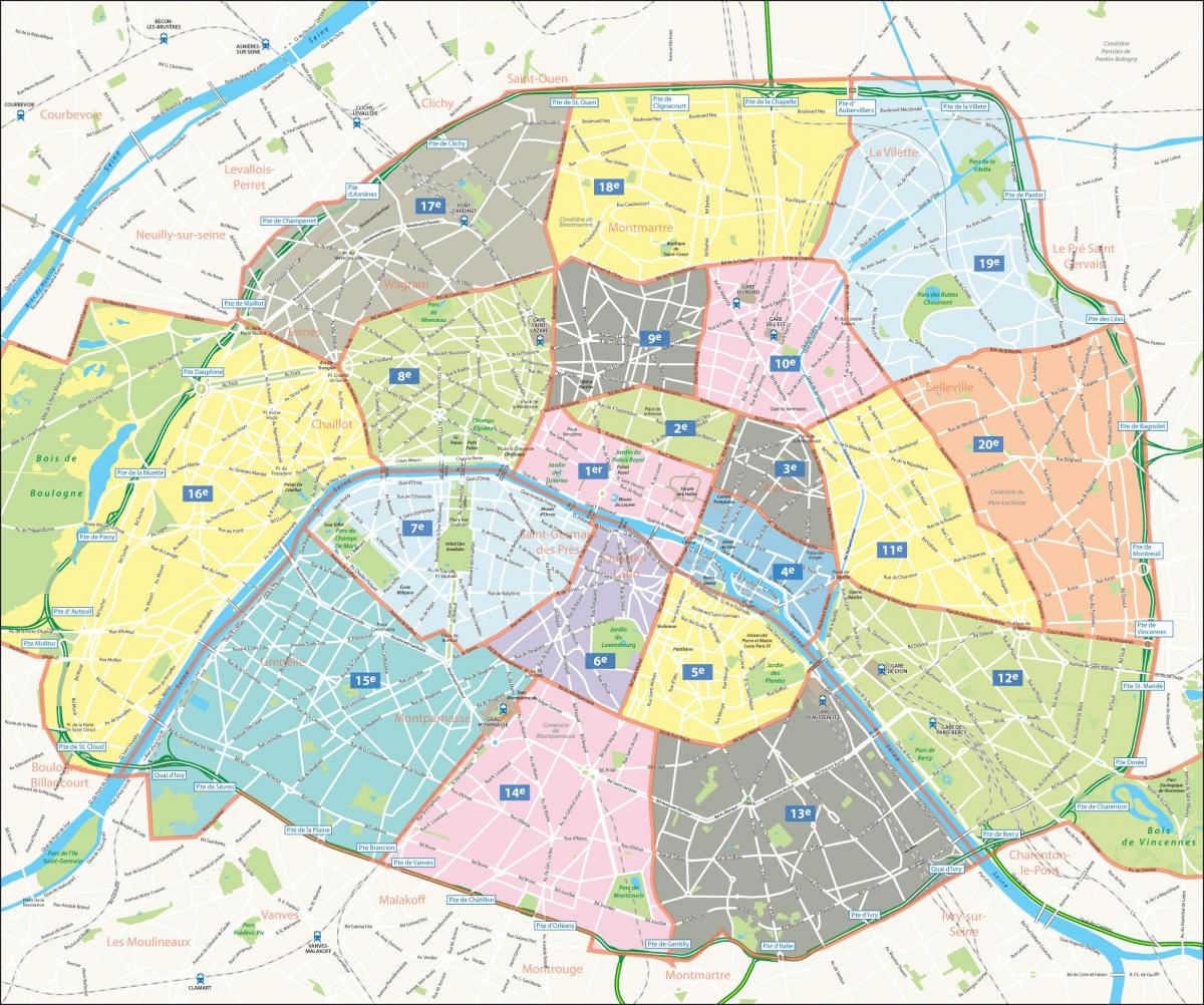 Карта на arrondissements на Париз