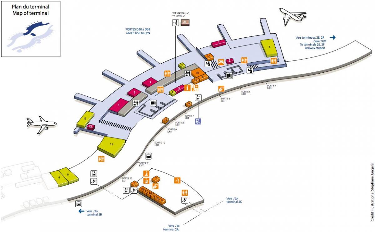 Карта на CDG аеродромски терминал 2D