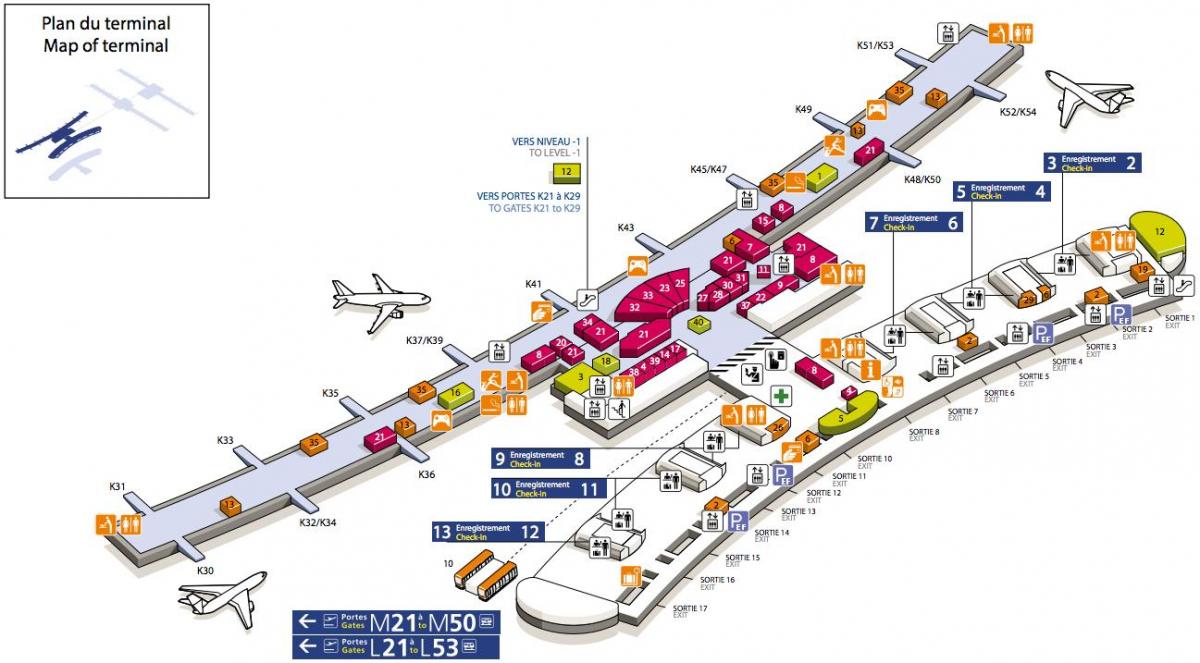 Карта на CDG аеродромски терминал 2E